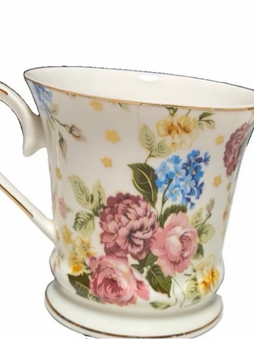 Graceful Teaware Floral Assorted Rose Chintz Gold Trimming Porcelain Tea Mug